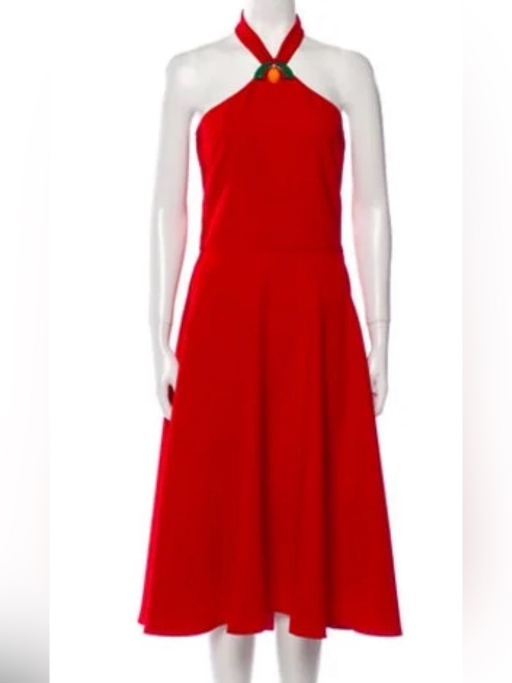 Ralph Lauren Purple Label Red Halter Midi Dress with Contrast Accent